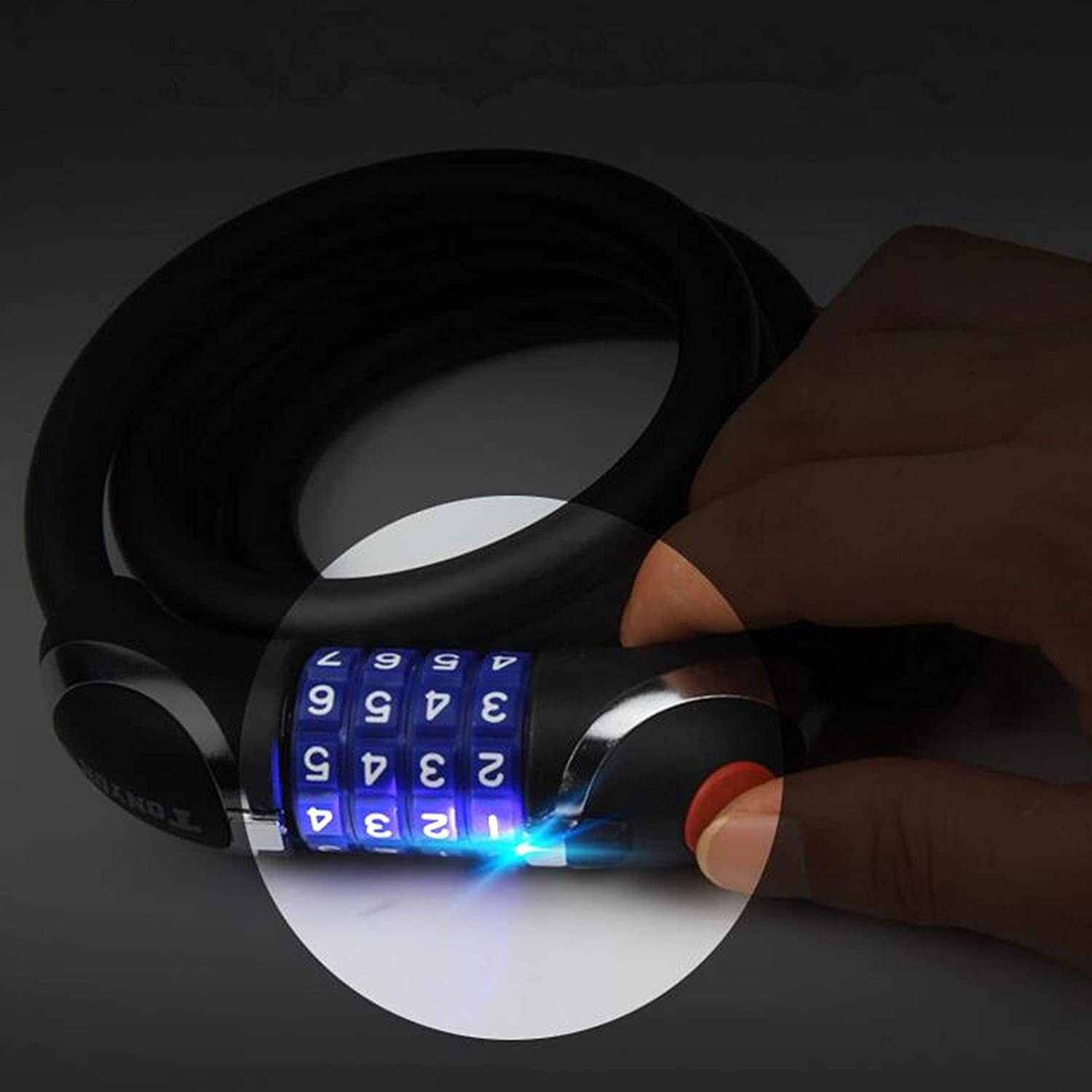 Generico Lucchetto per Bicicletta con Combinazione A 4 Cifre, Cavo in Acciaio Illuminato A LED, Cilindro in Acciaio Legato Resistente alle Alte E Basse Temperature (Black 120cm)