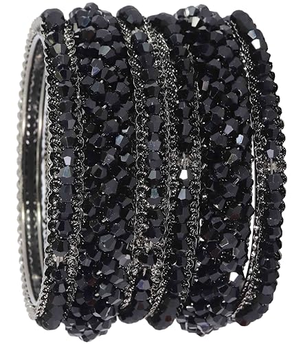 Image of NMII Stylish Pearls Alloy Metal Kada Bangles Set For Women and Girls | Fancy Metal Bangles | Trendy Design Bangles For Girls | Wedding, Party, Shadi Fashion Jewellery-Set of 6 Bangles
