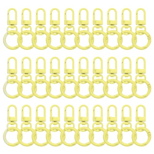 QUARKZMAN 30 cierres de mosquetón giratorios de aleación de zinc, llaveros coloridos, ganchos de salto para manualidades, color amarillo claro