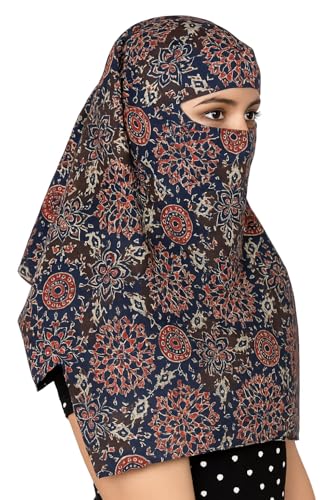 Image of Scarf Face Cover Mask Sun Protection Hair,Head, Neck, Nose Safety Head Wrap Scarf For Women Girls Daily Use Dupatta Hijab Double Layer Cotton Printed Kalamkari