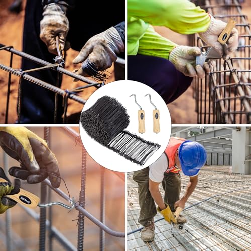 Image of 500pcs Rebar Wire Bar Ties, 6 inch Double Loop, 16 Gauge - Reinforcing Steel Bar Ties with Wooden Grip Handle for Concrete Construction,1 Gloves (500pcs with Wire Tie Twisters)