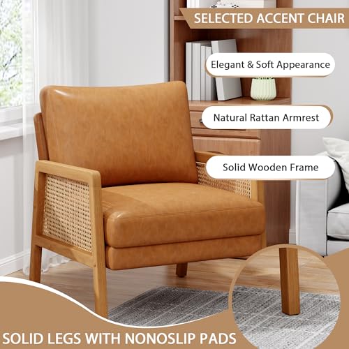 Sillón con brazos de ratán natural Marrón miniatura 4