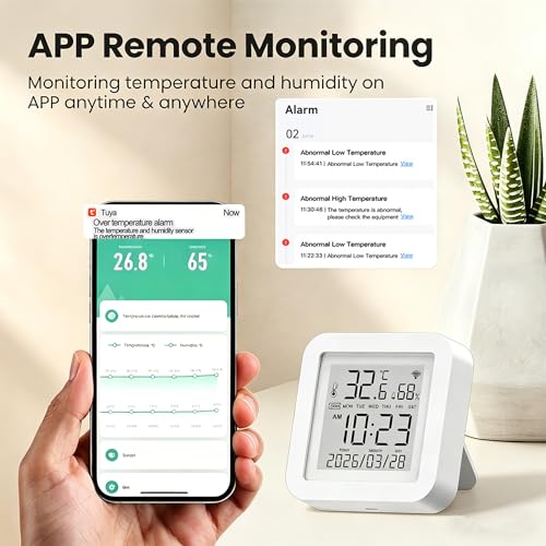 Image of Smart WiFi Temperature Humidity Monitor: TUYA Wireless Temperature Humidity Sensor with APP Notification Alerts, WiFi Thermometer Hygrometer for Home Pet Garage,Compatible with Alexa