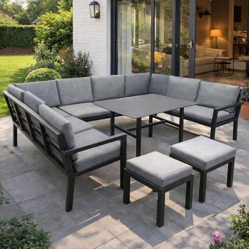 BRAST Loungemöbel Garten Set Madrid | bis zu 11 Personen | 296x170x70cm | wetterfest wasserabweisend | stabiles Stahlgestell | Outdoor Sofa Dining Lounge Gartenmöbel Sitzgruppe Essgruppe