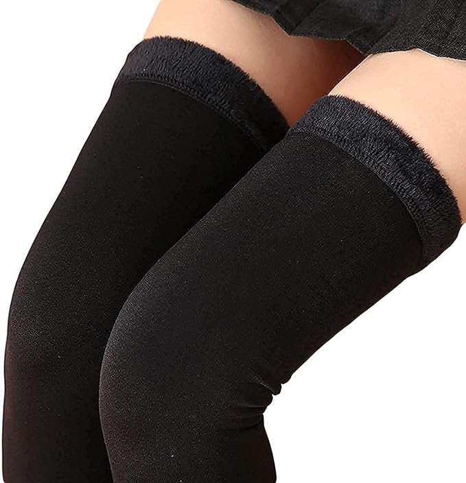 Khillayox Socks for Women - Nude Warm Knee Pads for Cycling - Thick Fur Lined Winter Protection - Comfortable Knee Warmers for Cold Weather Riding - Durable & Cozy Knee Pads (Black -2pc.)