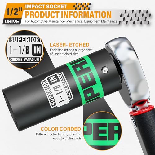 Image of 1 /2 inch Drive Impact Socket, 1-1 /8 inch Deep Socket, SAE, 6 Point, CR-V, for Car Repair, Loosen the Fastening Nut