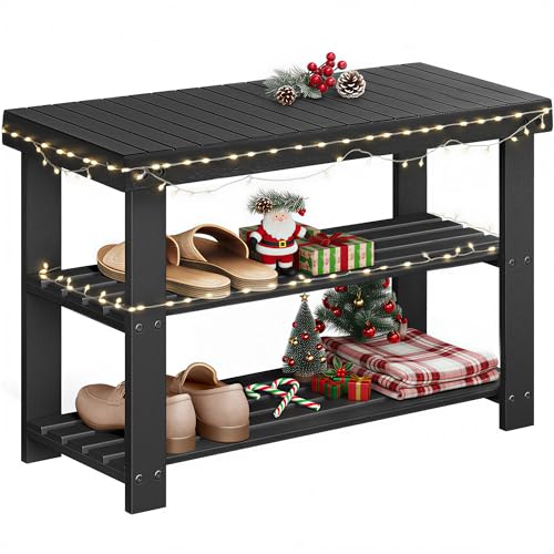 SONGMICS Shoe Rack Bench, 3-Tier Bamboo Shoe Storage...