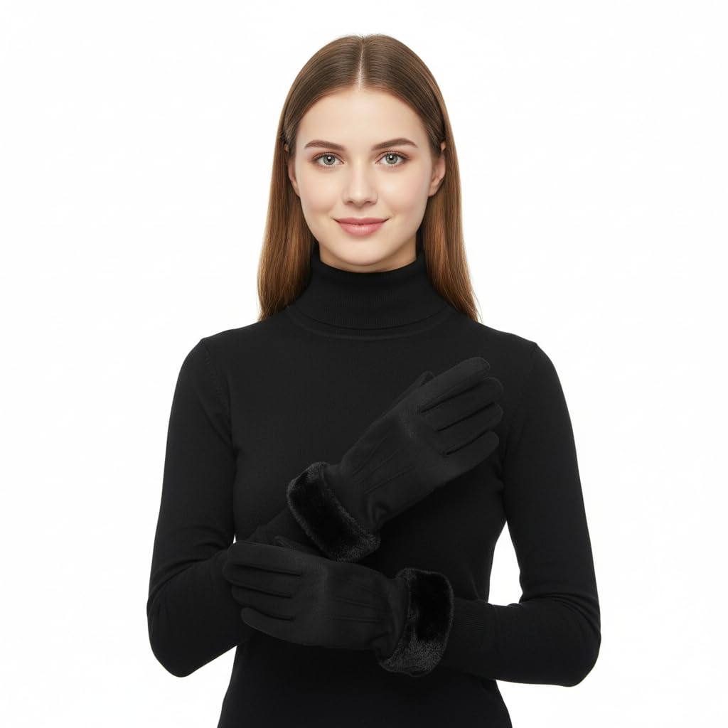 Gloves for Women| Winter Gloves Like With Plush Faux Fur Cuffs| - Warm Thermal Soft Driving Everyday Handwear for Cold Weather-image-43
