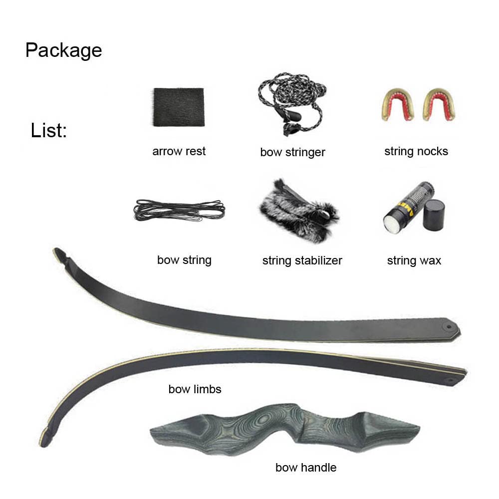 SHARROW Tiro con L'Arco Takedown Arco Ricurvo 60 Pollici Arco da Caccia per Adulti in Legno Fatto a Mano Archi Ricurvi Longbow 25-65lbs RH/LH