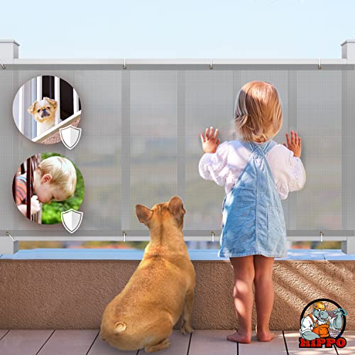 Image of HIPPO Baby Safety Net for Balcony Child Protection Stairway Safety Net Railing Guard for Kids Staircase Protector with Tie-Cords Breathable Fabric Indoor Outdoor Use (1.5MTX4MT, Grey)