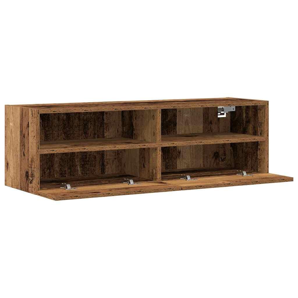 Mobile da parete per TV, in legno anticato, 100 x 30 x 30 cm, con 2 ante e ripiani, montaggio a parete, spazio per soggiorno, HiFi, gaming, home theater, ordine, salvaspazio