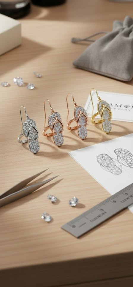 1.00 Ct Round Cut Diamond Womens Flip Flop Shape 925 Sterling Silver Lever Back Drop & Dangle Earrings 14k Gold Finish