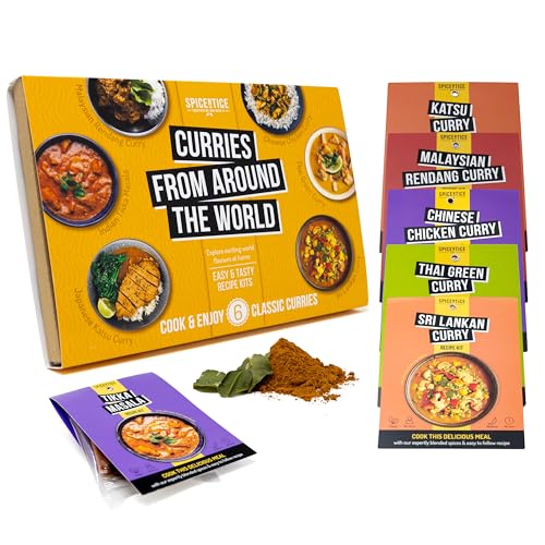 SPICENTICE World Curry Kit - Spice Gift Set with Easy-to-Follow Recipes - 6 x Authentic 100% Natural Spice Powder - Each Serves 4 - Mild & Medium Curry Spices - Food Cooking Gift for Men & Women