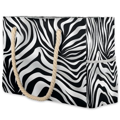 Large Beach Tote Bags for Women Zebra Animal Skin Waterproof