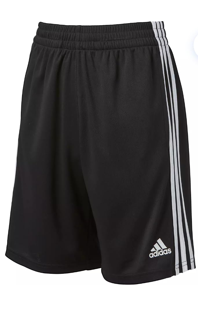 Adidas Little AEROREADY - Pantaloncini classici 3S in rete elastica con logo ricamato a 3 strisce, da ragazzo