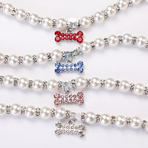 Rayminsino Pet Pearl Necklace Adjustable Diamond-Studded Dog Bone Pendant Dog Jewelry Collar #TOP3