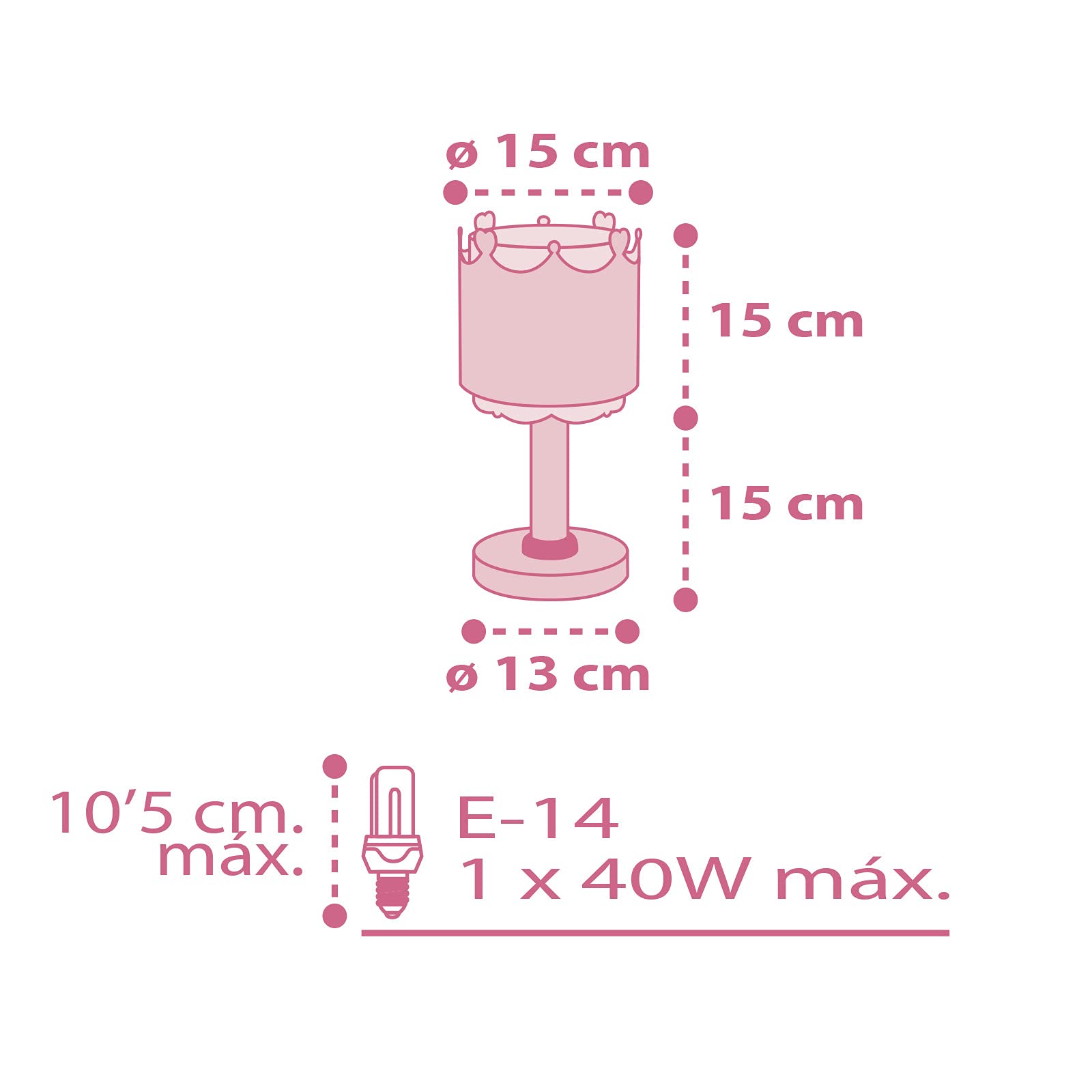 Dalber Lampada da comodino per bambini Little Queen Corona Cuori Rosa (61101)