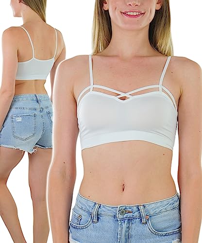 ToBeInStyle Women's Seamless Spaghetti Strap Cami Sports Bra - White