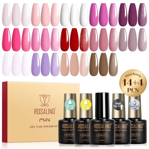 ROSALIND Esmaltes Semipermanentes Para Uñas, 18 Piezas Rosa Nude Blanco Rojo Violeta Marrón Colores Esmaltes Semipermanente, UV LED Pintauñas Semipermanentes Nail Art Manicure Regalo