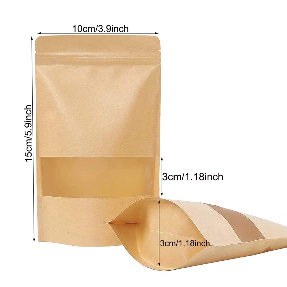Wiederverschließbare Kraftpapierbeutel Mit Fenster – 15x22 Cm, Standfest Für Kaffee, Kekse & Mehr