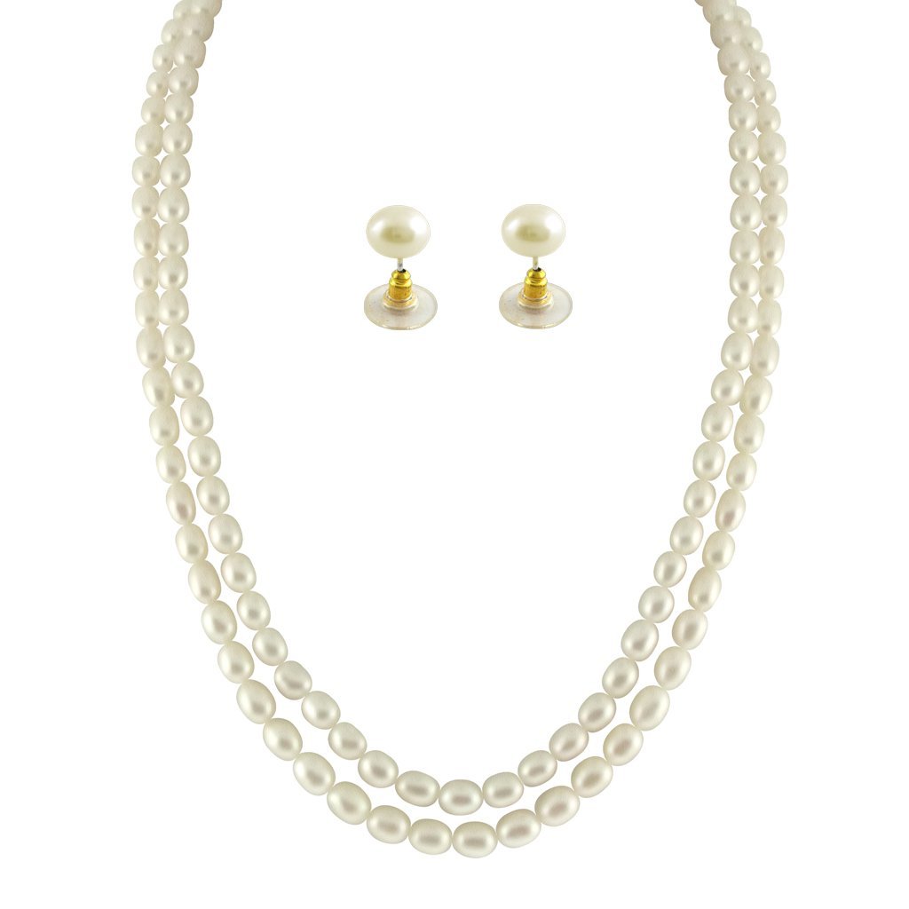 Sri Jagdamba Pearls Dealer 2 String Oval Pearl Necklace For Women/Girls | White AA Freshwater Pearls 4-5MM | Necklace Set to Gift Women & Girls | With Certificate of Authenticity Of Pearls (B00EL8SRM0) Amazon Price History, Amazon Price Tracker