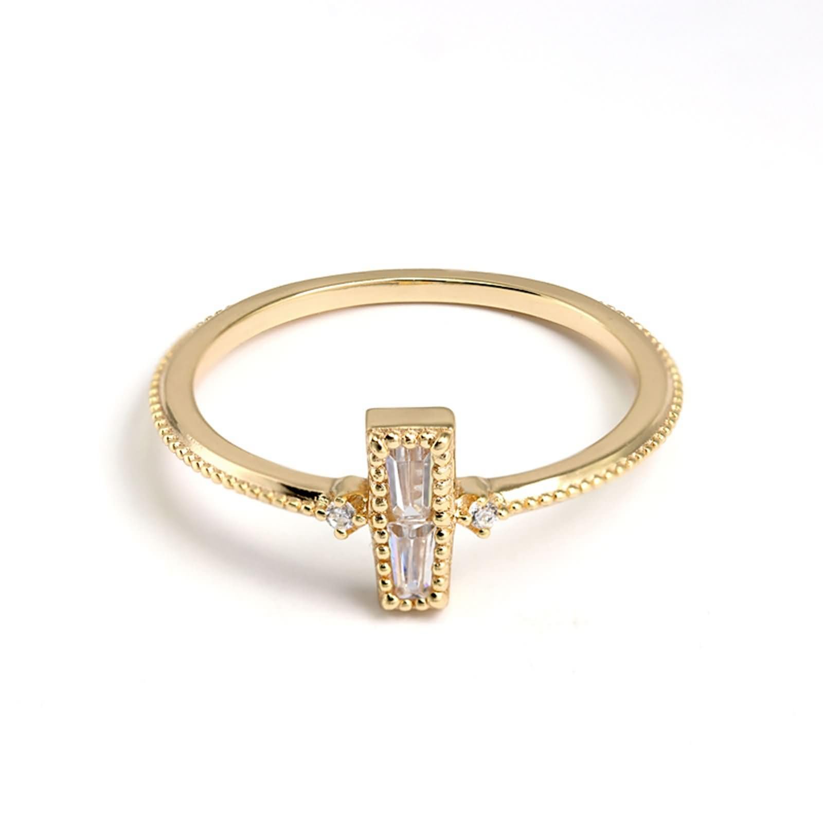 Anello Donna Promessa, Anello Promessa Sottile a Perline Geometrico con Moissanite in Oro giallo