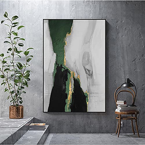 Toile affiche moderne vert feuille d'or mur art salon peinture abstraite