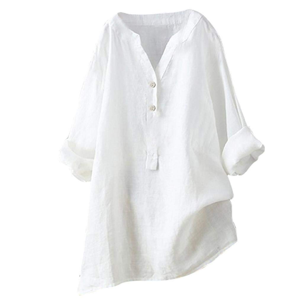 SHOBDW mujer Camisetas Mujer Tallas Grandes Heavy SHOBDW Camisa De Manga Larga con Cuello Alto Blusa Casual Botones con Botones Túnica Suelta Camiseta Solid para Mujer