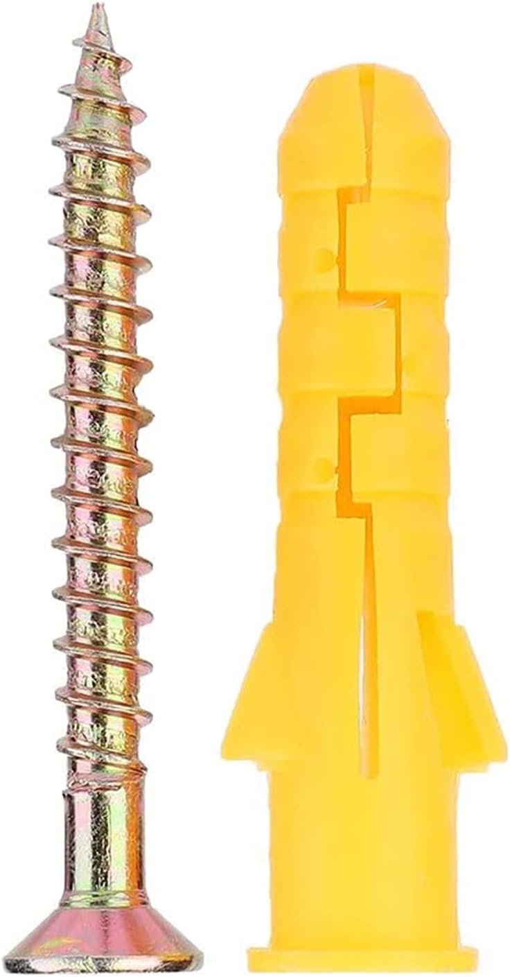 Masonry Brick Concrete Wall Fixings Screws, Screws and Wall Plugs Set, Self Tapping Drywall Grub Screws (50 Pairs Kits)