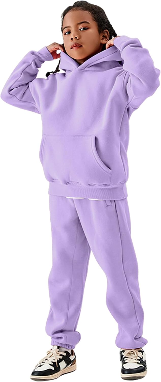 Girls Boys Fleece 2 Piece Outfits Hoodie Sweatsuit Oversized Sweatshirt and Sweatpants Set Fall Winter Clothes
