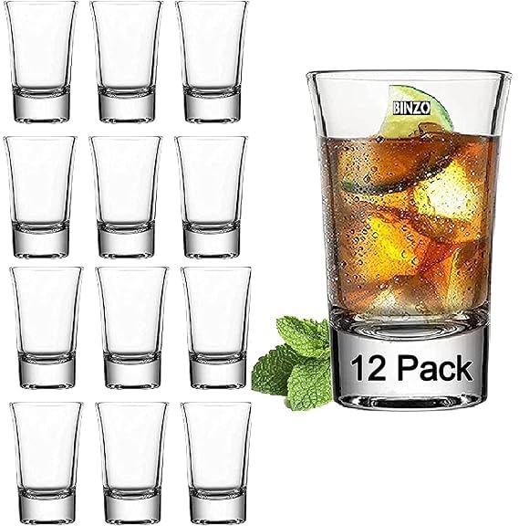 Image of Classic Curved Design Heavy Base Shot Crystal Clear Set,Drinking Vodka,Tequila,Liquor,Scotch,Cocktail,Beer,Whiskey,Steins Drinkware Glass Set of 12-30ml