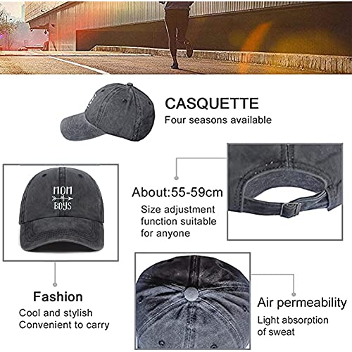 Boy Mama Denim Cap，Boy Mom Baseball Cap Vintage Washed Distressed Adjustable Dad Hat For Women Outdoor (Navy) #TOP1