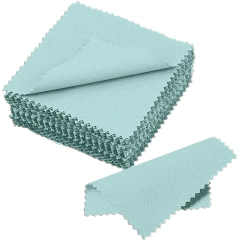 Quesuc 50 Pack Jewelry Cleaning Cloth Polishing Cloth for Sterling Silver Gold Platinum(Sea Blue) Cover