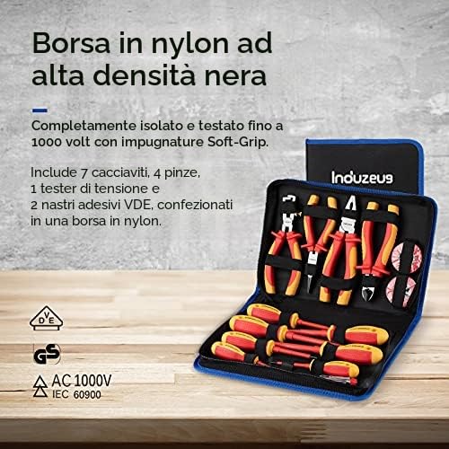 Set di attrezzi isolati VDE da 14 pezzi, Utensili Elettrici, Strumenti Elettricista, con pinze e set di cacciaviti, testato fino a 10.000 Volt