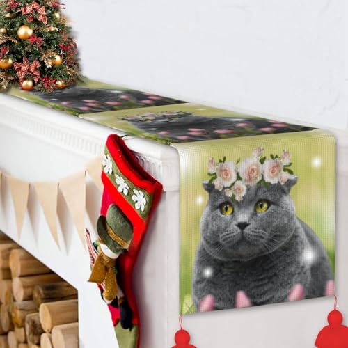 Chemin de table chat antidérapant avec pompons déco de table - 7