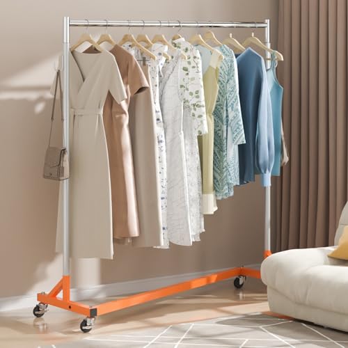 VEVOR Z Rack, 300 lbs Industrial Grade Z Base Garment Rack, 24" x 63" x 71" Clothes Rack, Sturdy Steel Heavy Duty Clothing Rack w/Lockable Casters for Home Garment Store Orange by VEVOR - Image 8