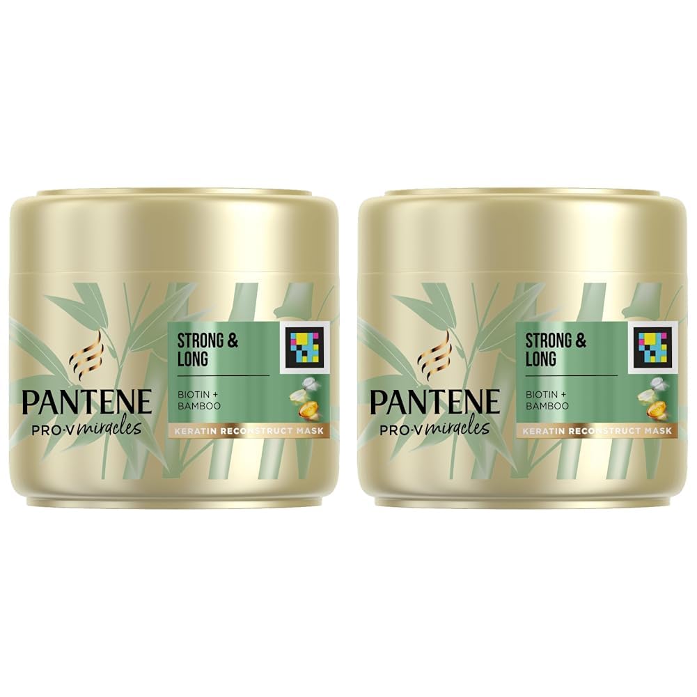 Pantene Hair Mask With Biotin, Keratin And Bamboo, Helps Support Hair Growth & Reduce Hair Loss, For Strong and Long Hair, Up To 100% Stronger Hair Against Styling Damage, 300ml (Pack of 2)