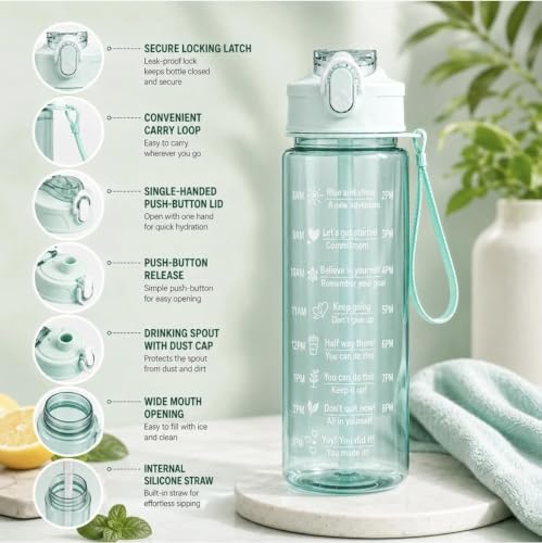 Image of Pack of 6 Water Bottles for return gifts I Leak proof, 900 ml Motivational water bottles. Best for kids birthday party return gifts and for office and kitty parties. Random colour