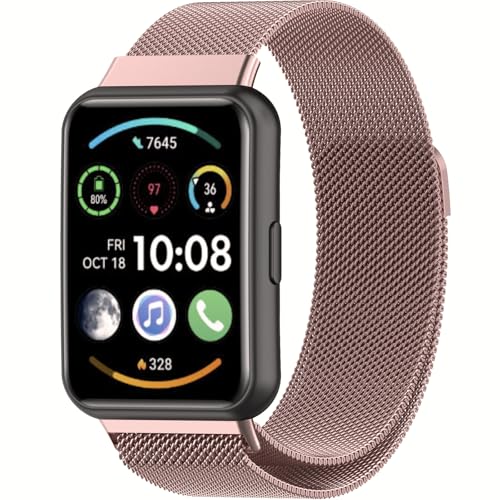 Magnetic Ersatzarmband für Huawei Watch Fit 2 Armband Uhrenarmband Einstellbar Metall Edelstahl Armbänder für Huawei Watch Fit 2 Active/Classic/Elegant (Pink)