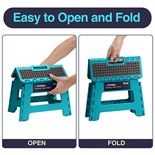 Image of Flottian 9 inch Folding Step Stool for Adults and Kids Holds Up to 300 lbs,Non-Slip Folding Stools with Portable Handle, Compact Plastic Foldable Step Stool for Bathroom,Bedroom, Kitchen Ocean Blue