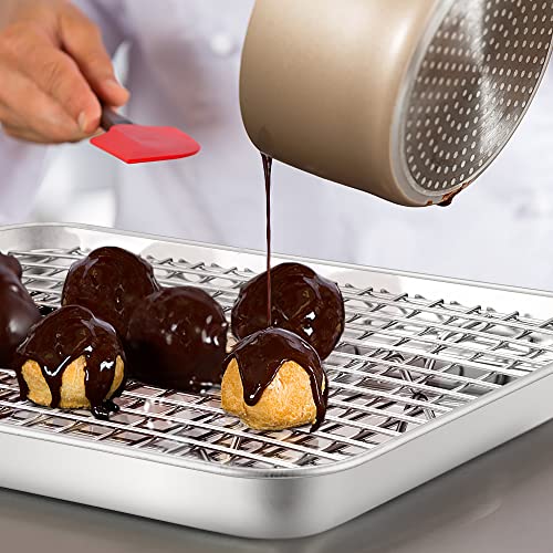 TeamFar Mini Cooling Rack Set of 2, Stainless Steel 8.75’’ x 6.25’’ Toaster Oven Grid Rack for Baking Roasting Broiling Grilling, Bakeable Rack for Cookies, Non-Toxic & Heavy Duty, Dishwasher Safe