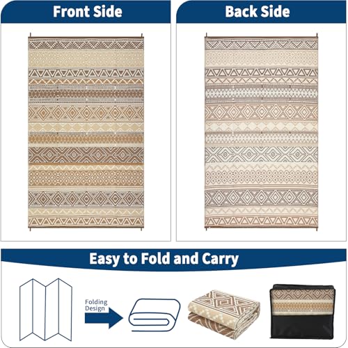 Image of GlowSol Waterproof Outdoor Rug 10x14 Reversible Patio Rug Portable Plastic Straw Rugs for Camping Outdoor RV Mat for Camper Large Outdoor Rugs for Backyard,Picnic,Beach,Deck,Porch,Balcony,Brown /Tan