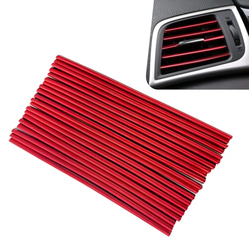 Qurbuns 20 PCS Car Air Conditioner Vent Trim Decoration Strips, Waterproof Bendable Air Vent Outlet Trim Decoration, DIY Chrome PVC Decorative Strip, Universal for Most Vehicles (Red)