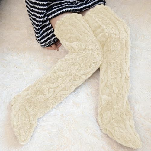 Sexybody Women's Fuzzy Thigh high Socks Over Knee Cozy Fluffy Slipper Stockings Plush Winter Home Sleeping Long Leg Warmers4