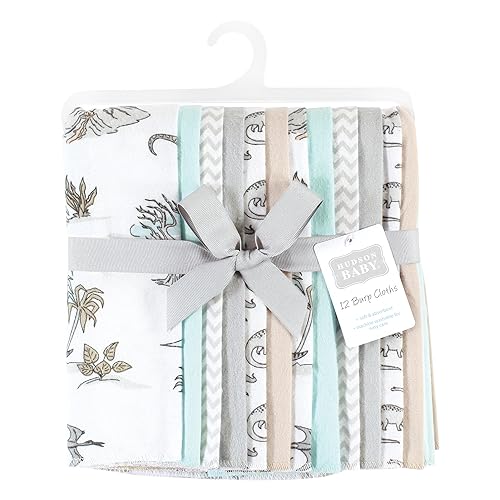 Image of Hudson Baby Unisex Baby Cotton Flannel Burp Cloths Bundle, Neutral Dino World, One Size