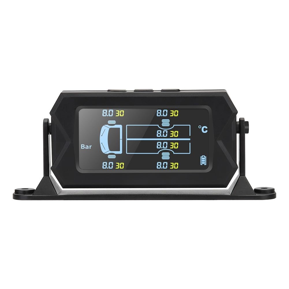 Solar TPMS z 6 czujnikami zewnętrznymi i wyświetlaczem LCD do monitorowania ciśnienia w oponach samochodowych, alertów w czasie rzeczywistym i bezpieczeństwa, kolor czarny