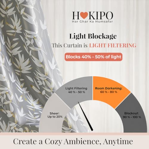 Image of HOKIPO Luxe Foliage Foil Printed Curtains 7 Feet Long 1 Panel, Slate Grey