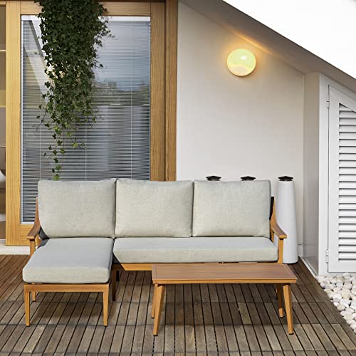 Yiibcio Gartenmöbel 3-teiliges Set mit Chaiselongue Doppelsofa Beistelltisch Natur Loungemöbel Gartenmöbel weiche… – Bild 3