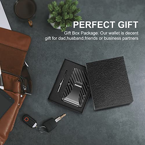 Image of Slim Wallet for Men, Metal Money Clip Wallet, RFID Blocking Minimalist Wallet, Pocket Cash Credit Card Holder for Men (Old Elastic, Carbon Fiber)