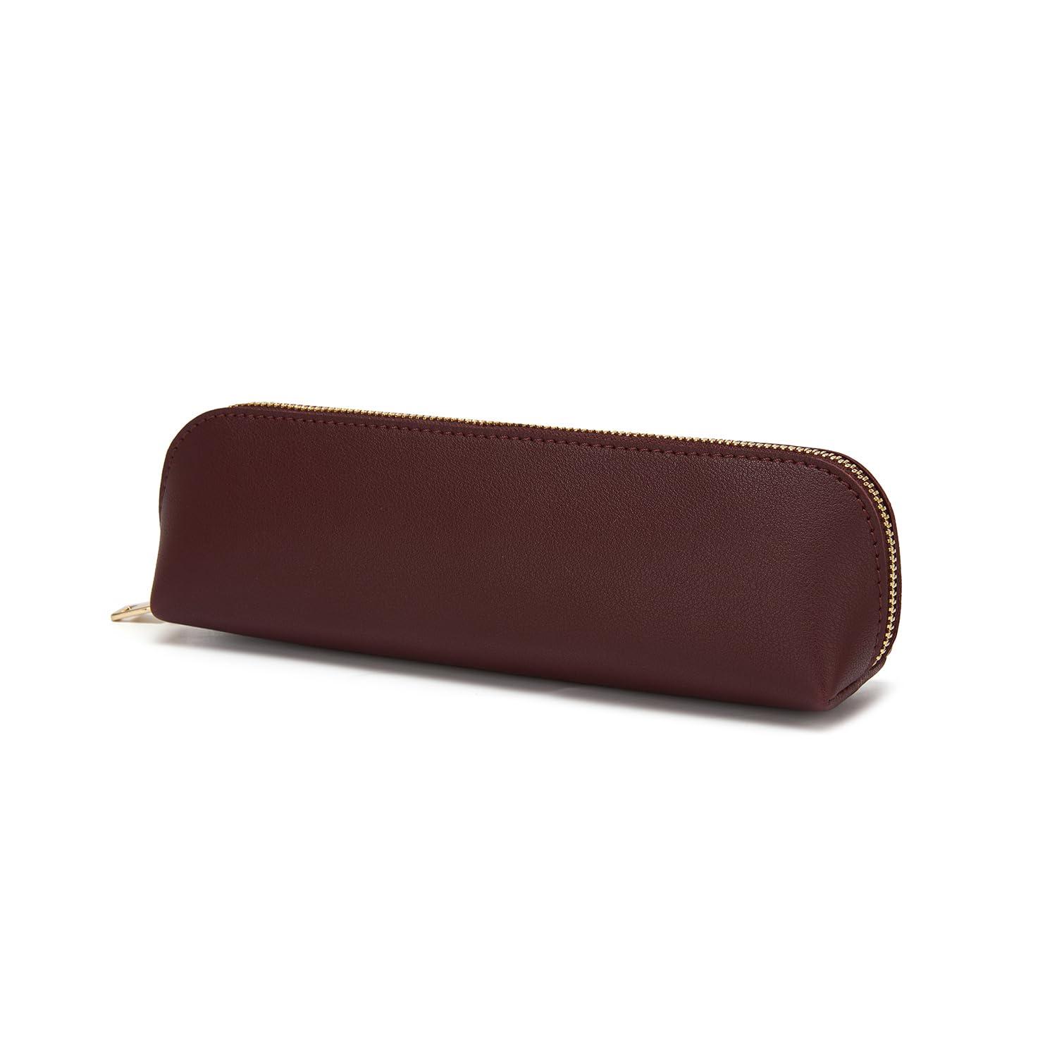 YONBEN Faux Leather Pencil Case Simple Color Bag Zipper Lightweight Storage (Burgundy)